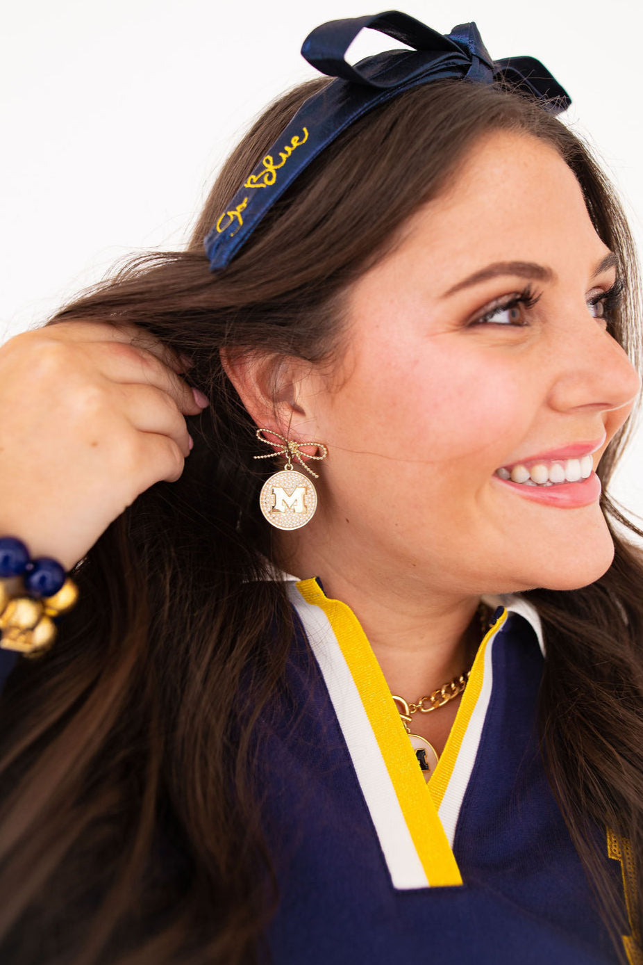 Michigan Pearl Bow Medallion Earrings