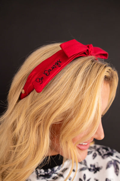 Georgia Red Thin Embroidered Ribbon Bow Headband