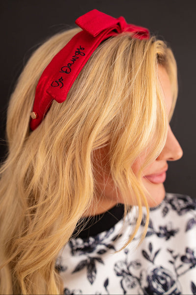 Georgia Red Thin Embroidered Ribbon Bow Headband