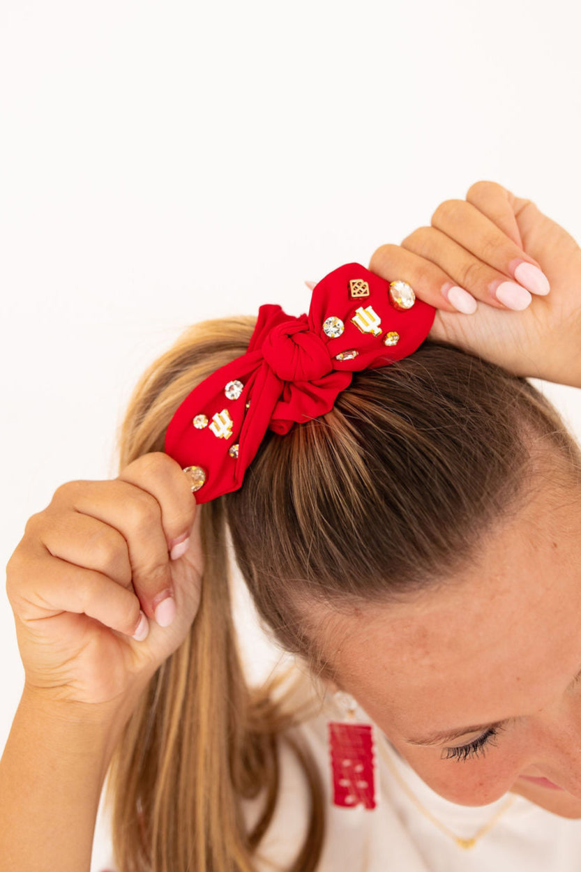 Indiana Crimson Logo Bow Scrunchie