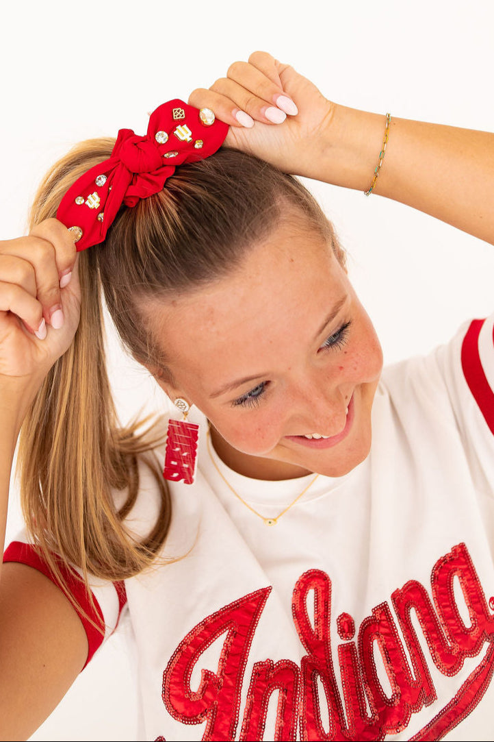 Indiana Crimson Logo Bow Scrunchie