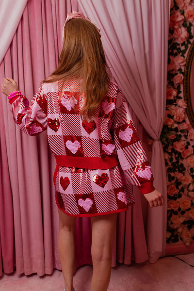 Sequin Hearts Plaid Sweater PRE-ORDER (Est Ship 1/7)