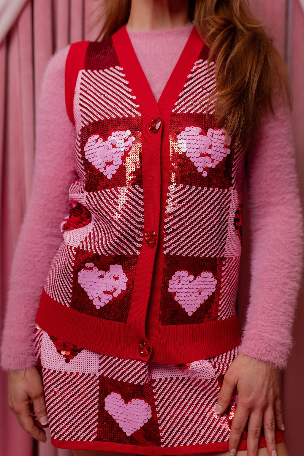 Sequin Hearts Plaid Sweater Vest PRE-ORDER (Est Ship 1/7)