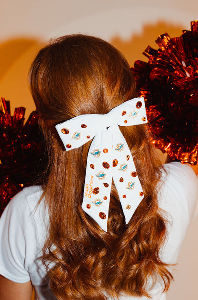 Miami Dolphins White Bow Barrette