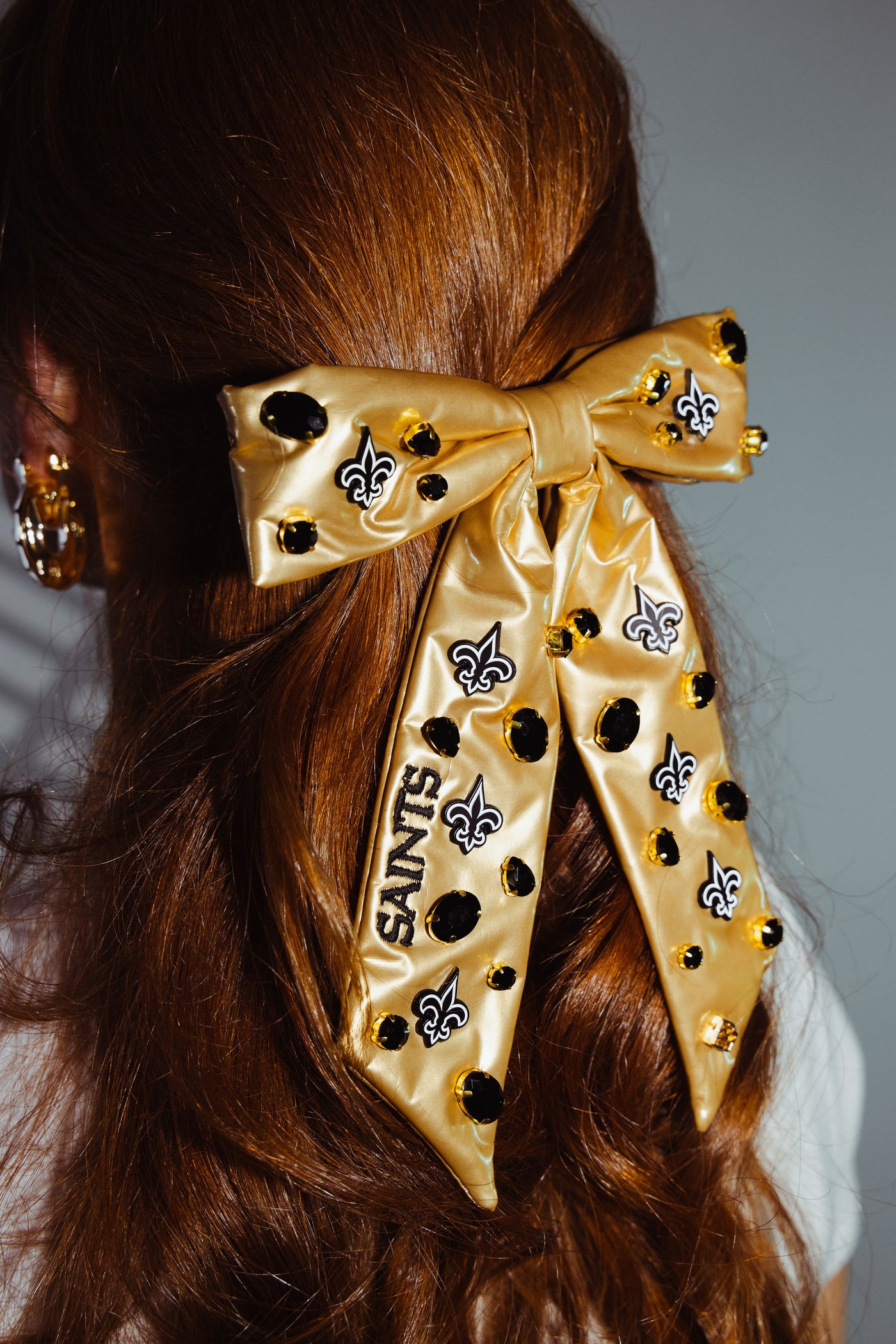 New Orleans Saints Gold Bow Barrette