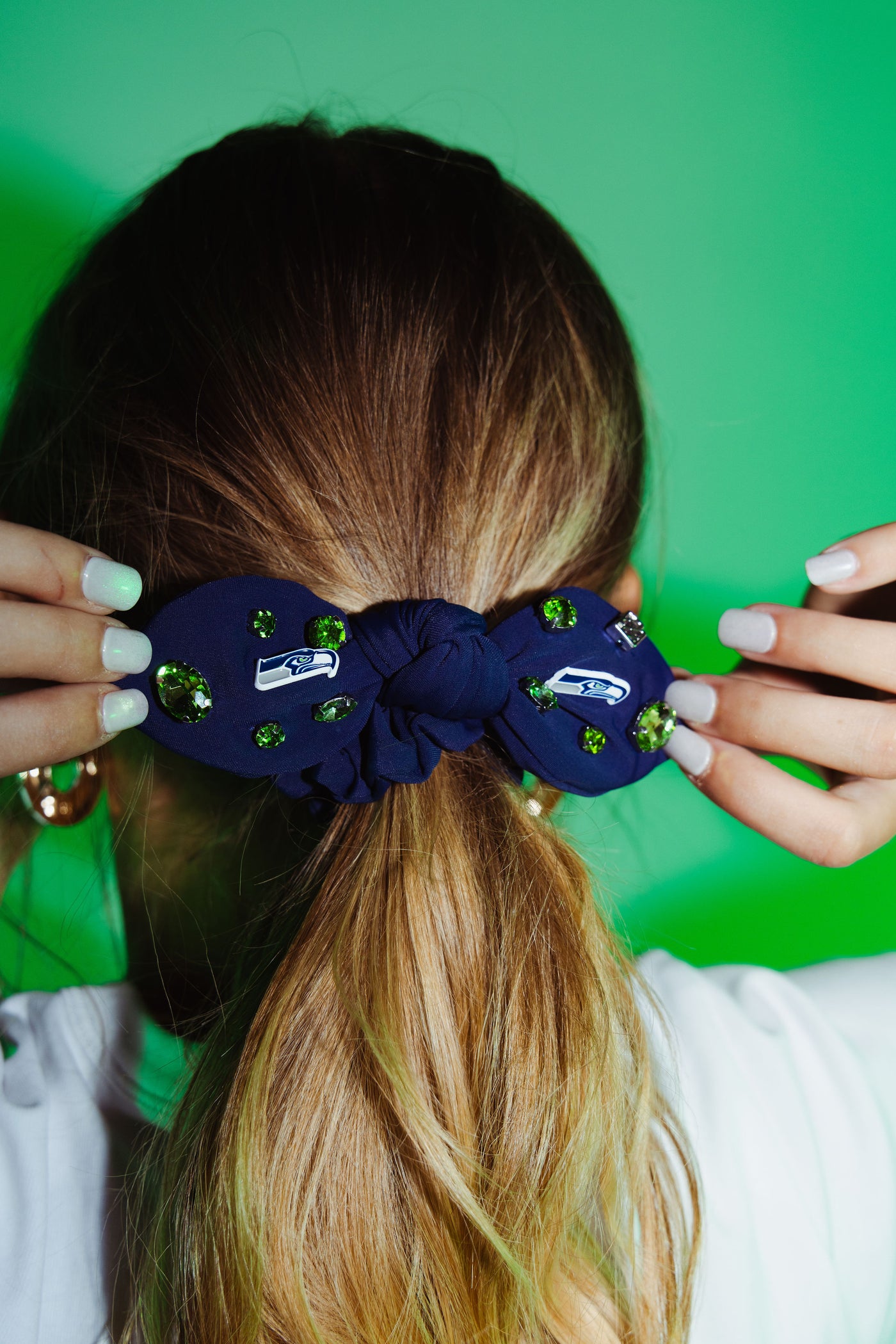 Seattle Seahawks Blue Logo Bow Scrunchie