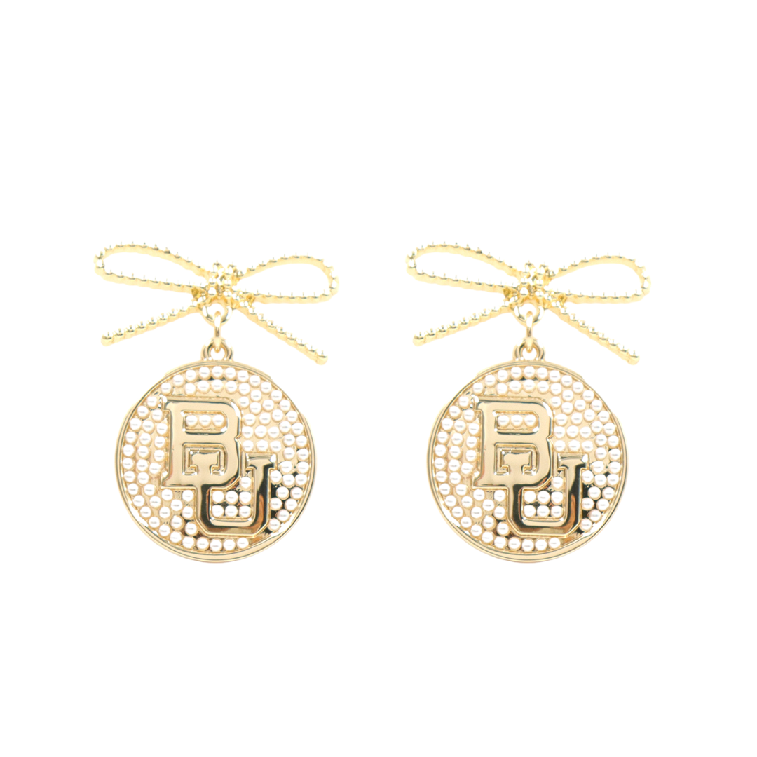 Baylor Logo Pearl Medallion Earring