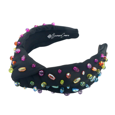 Adult Size Black Headband with Rainbow Beads