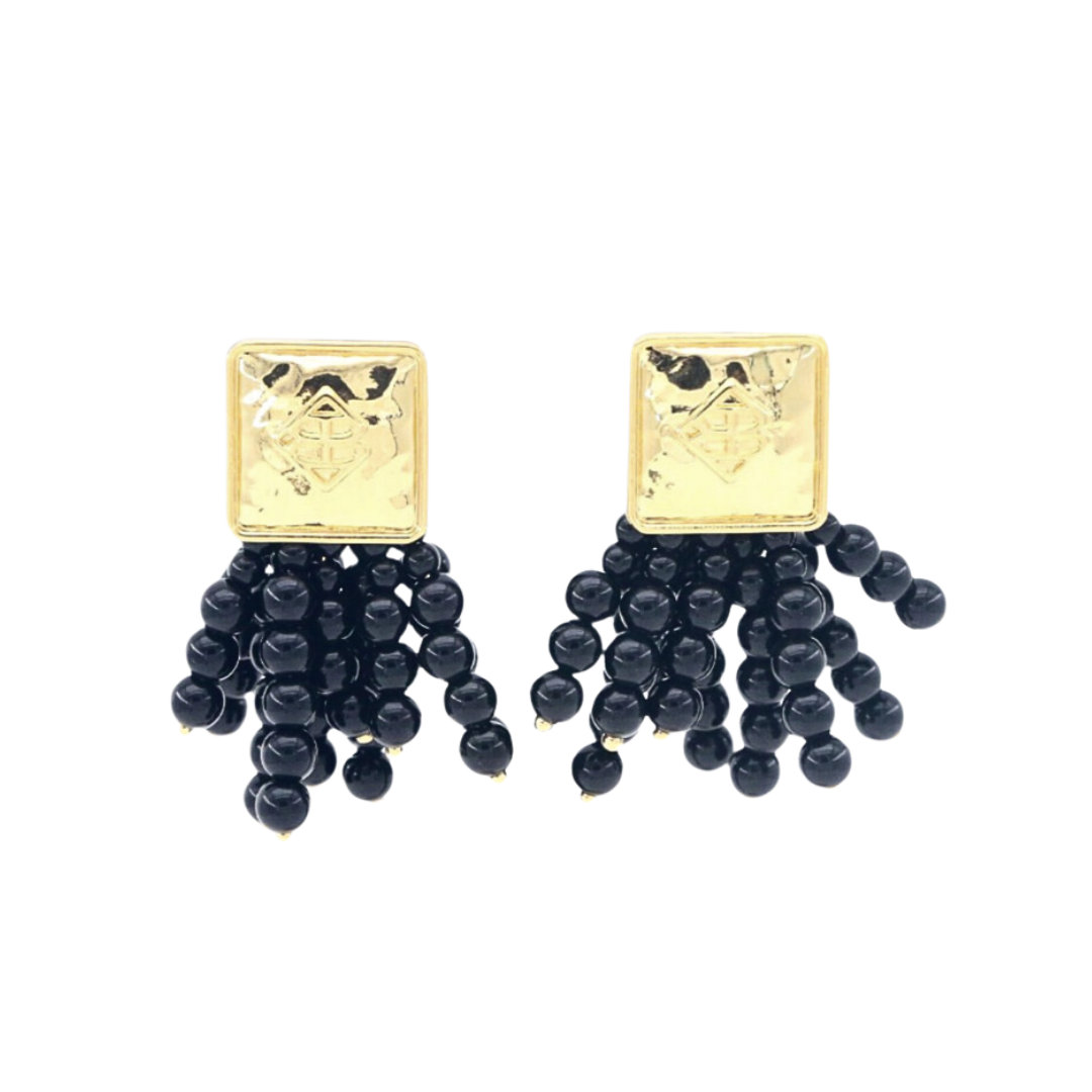 Square BC Icon Black Beaded Earrings