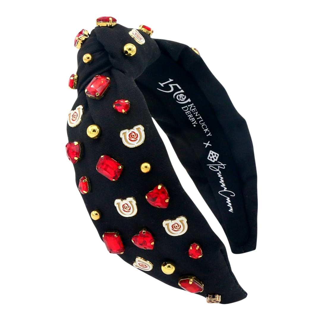 Limited Edition 150th Anniversary Kentucky Derby Black Headband with Logo and Crystals