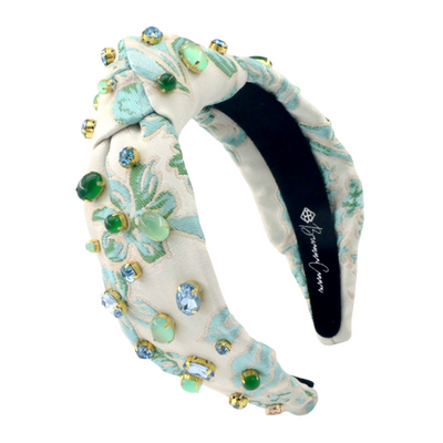 Adult Size Blue & Green Floral Headband With Cabochons & Crystals