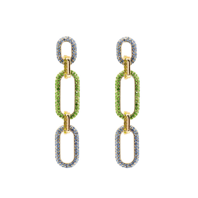 Blue & Green Crystal Link Drop Earrings