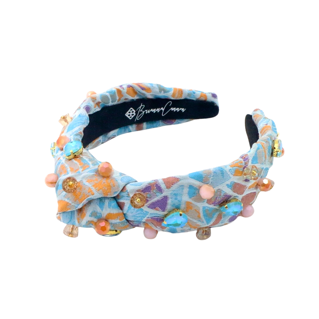 Child Size Mosaic Headband with Blue & Orange Crystals