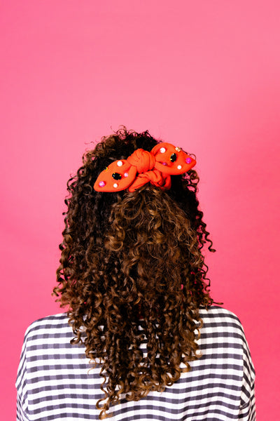 Orange Bow Scrunchie With Black Crystals