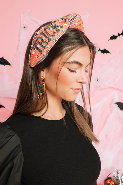 Adult Size Cross-Stitch Trick or Treat Headband with Embroidered Candy Corn