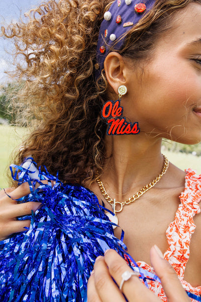 Red and Navy Glitter Ole Miss Earrings