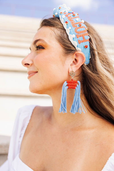 Color Block Tassel Earrings - Powder Blue and Red