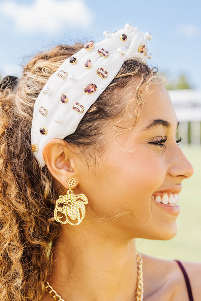 Gold Mississippi State Logo Earring with BC Logo