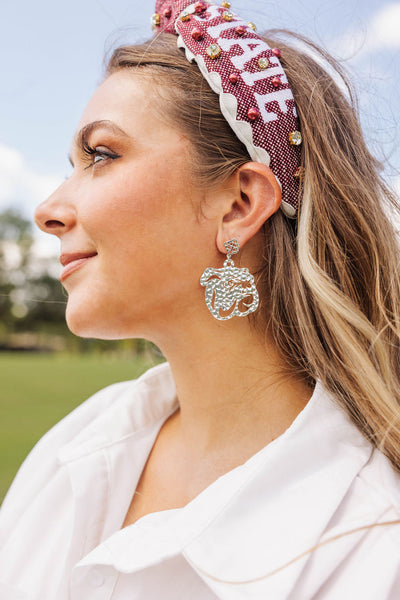 Silver Mississippi State Logo Earring with BC Logo