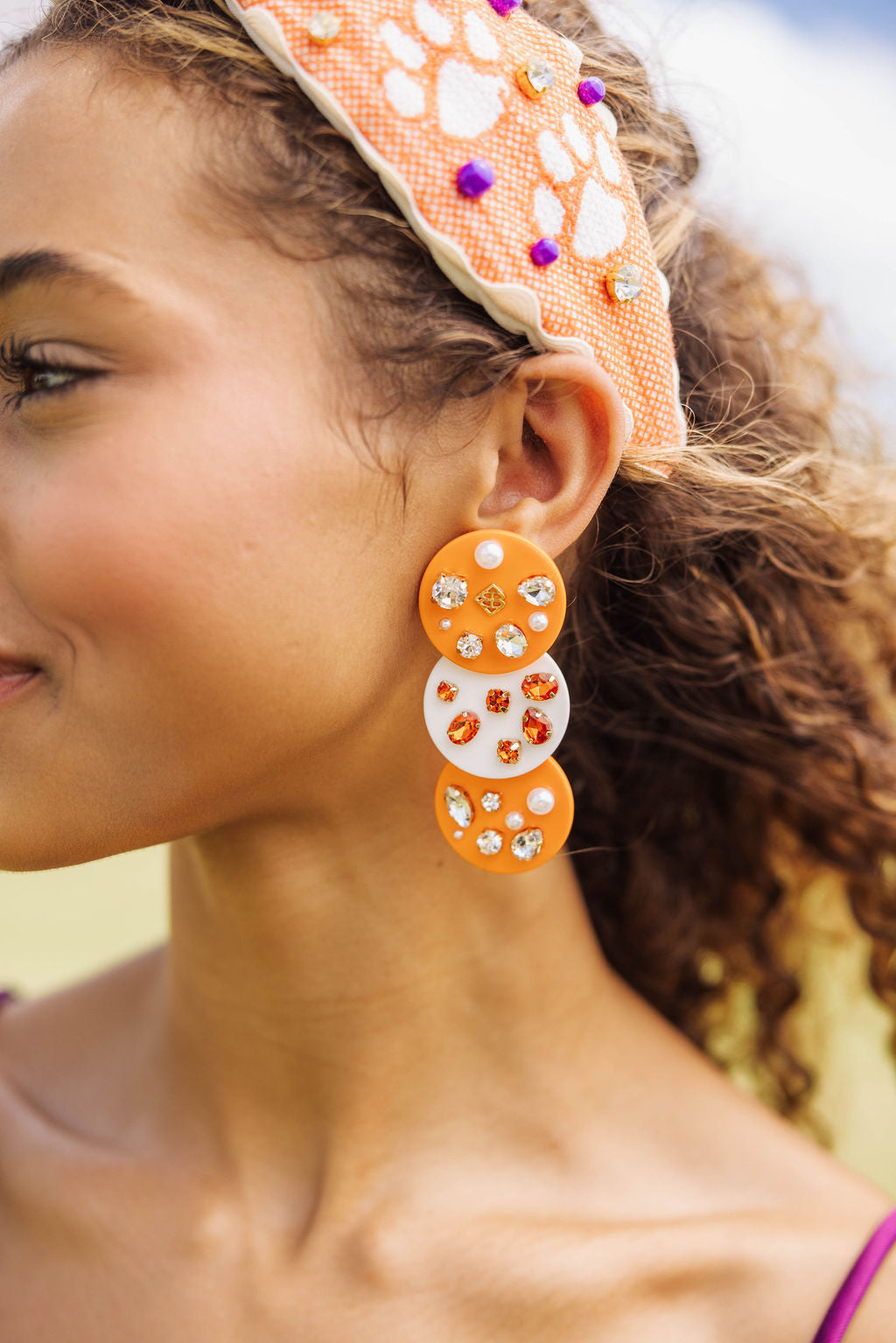 Orange and White Triple Dot Earrings