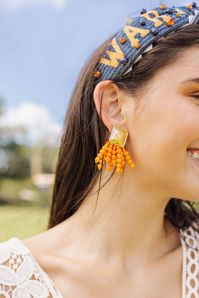 Square BC Icon Orange Beaded Earrings