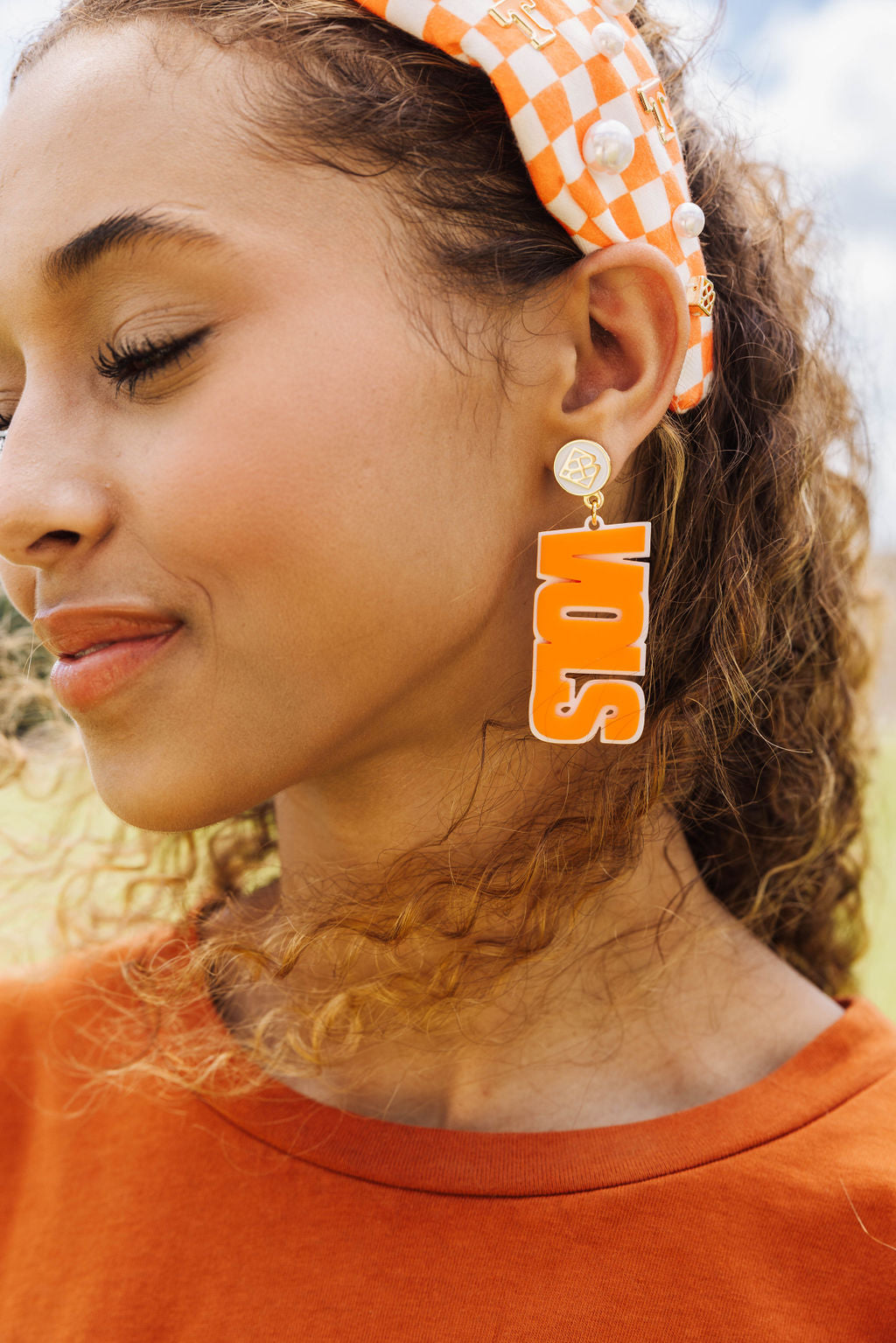 Orange and White VOLS Earrings
