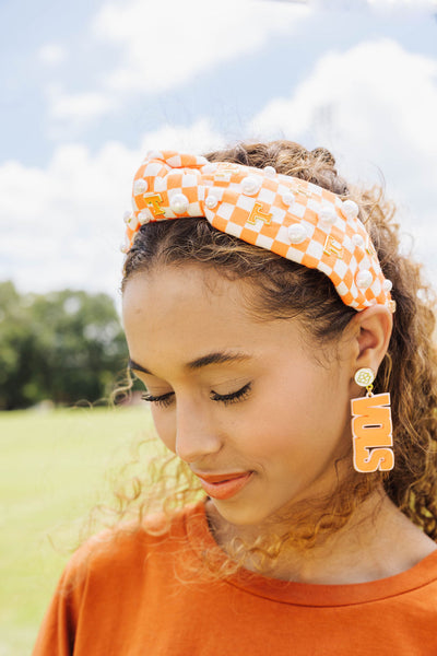 Orange and White Checkerboard Tennessee Logo Headband