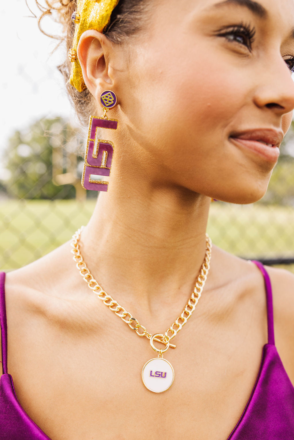 Purple and Gold Glitter LSU Earrings