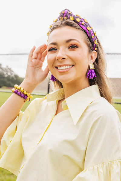Purple Tiger Stripe Headband with Yellow Crystals