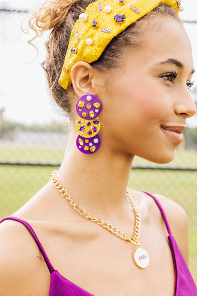 Purple and Gold Triple Dot Earrings