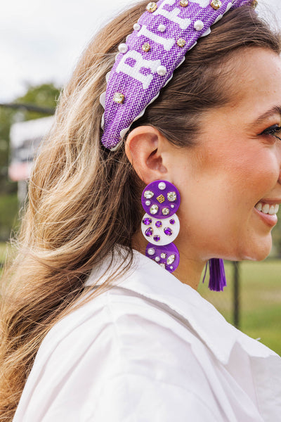 Purple and White Triple Dot Earrings