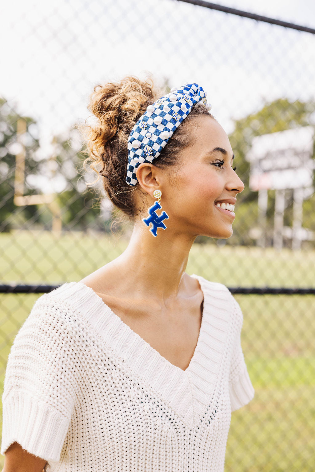 Blue and White Checkerboard Kentucky Logo Headband