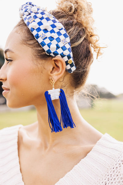 Color Block Tassel Earrings - Blue and White