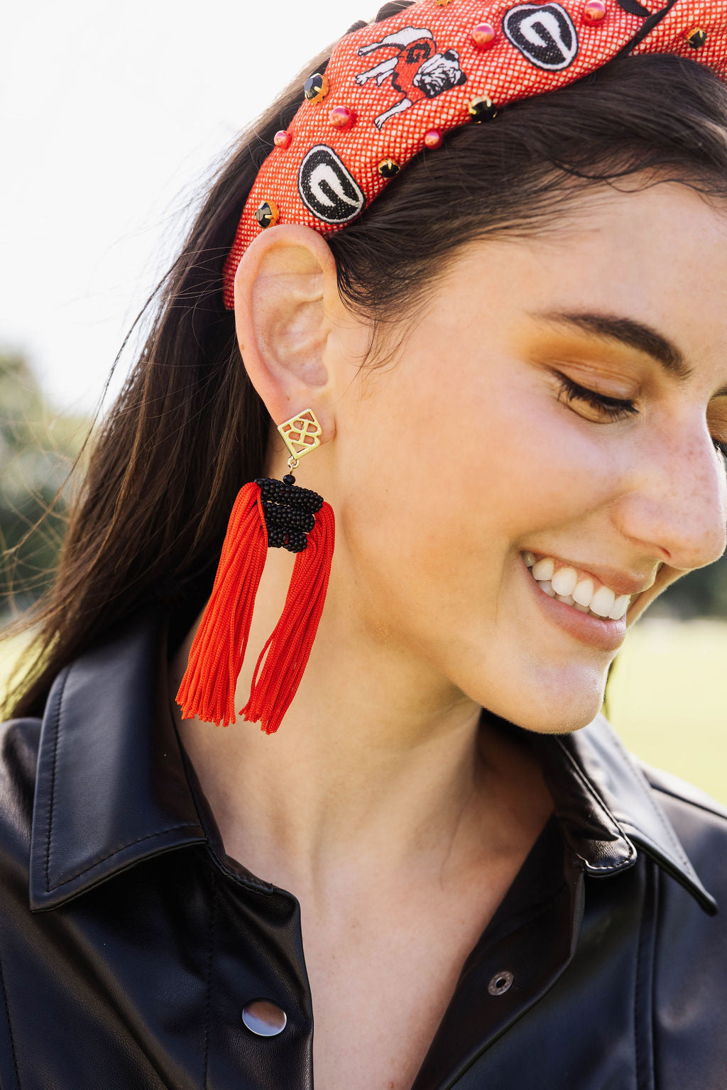 Color Block Tassel Earrings - Red and Black