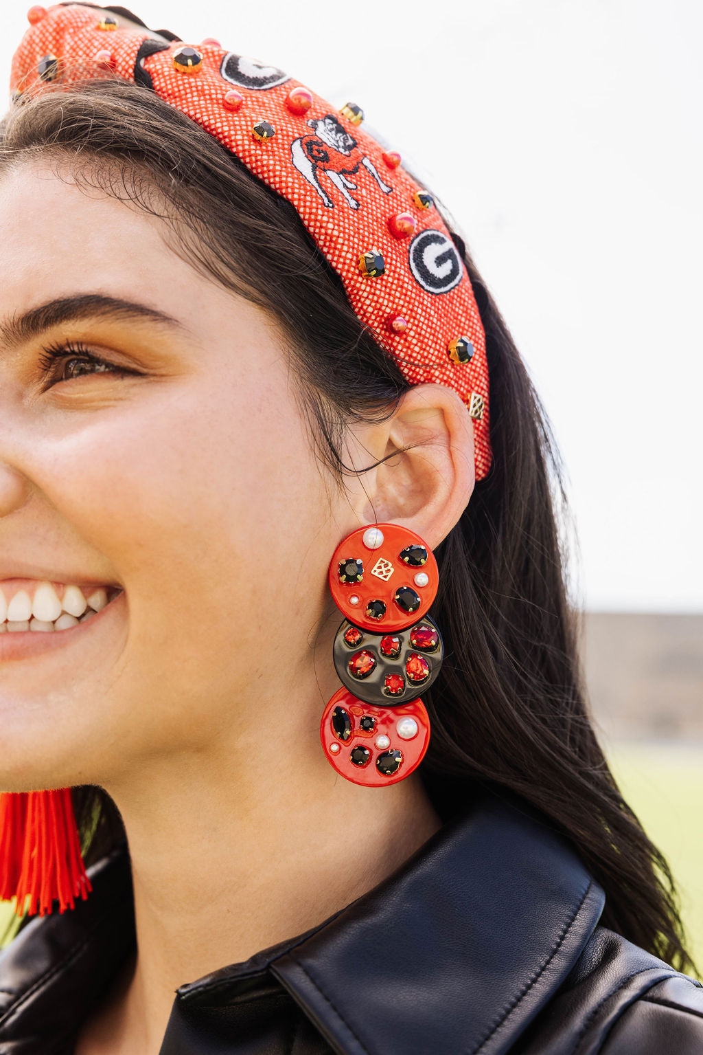Red and Black Triple Dot Earrings