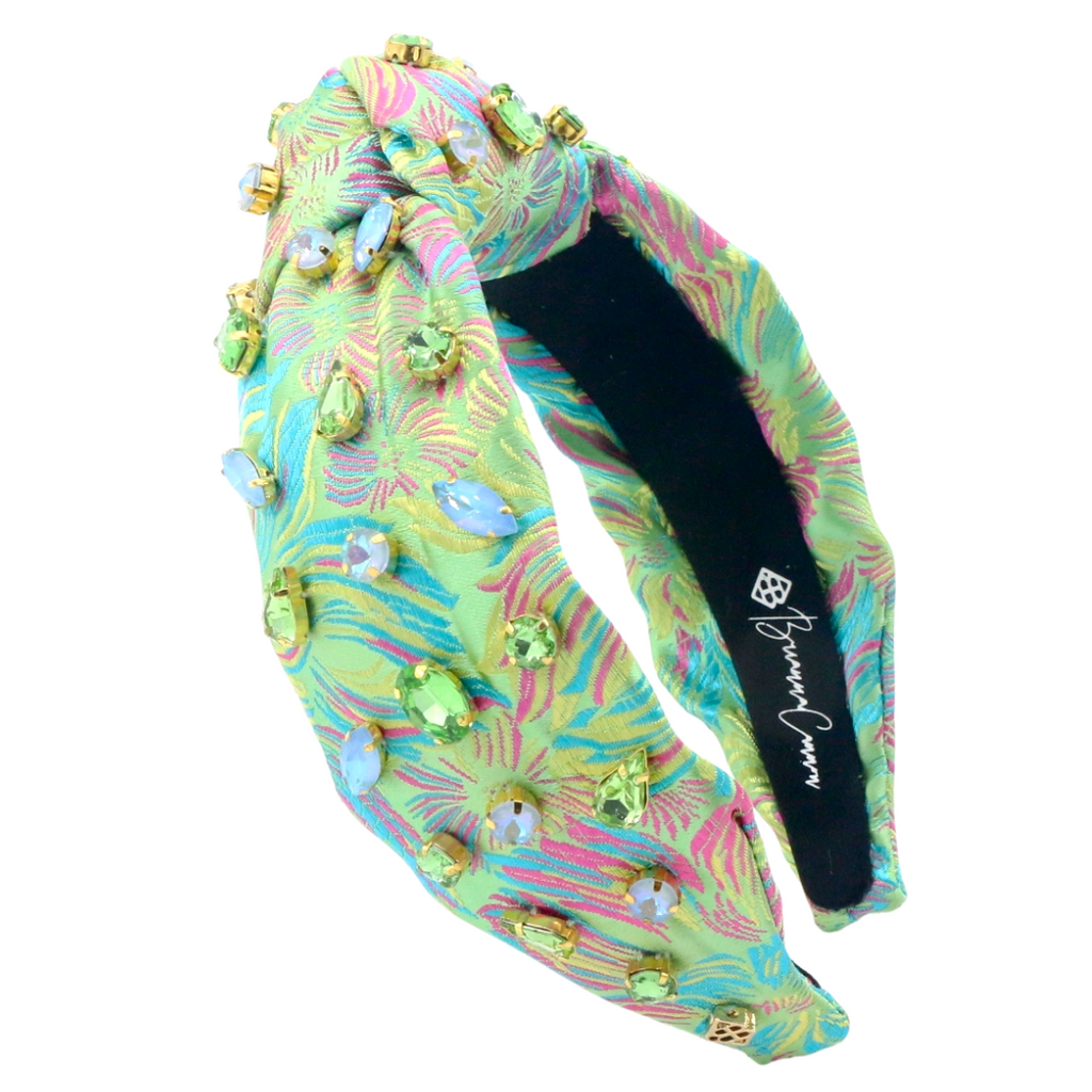 Adult Size Bright Green Floral Headband with Pink and Blue 