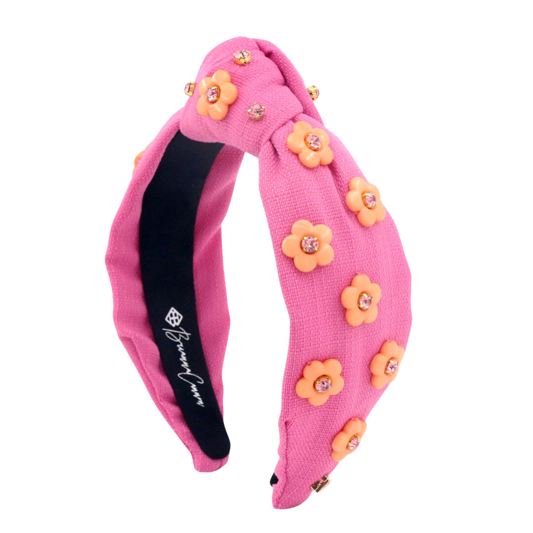 Adult Size Bubble Gum Pink Headband with Orange Flowers