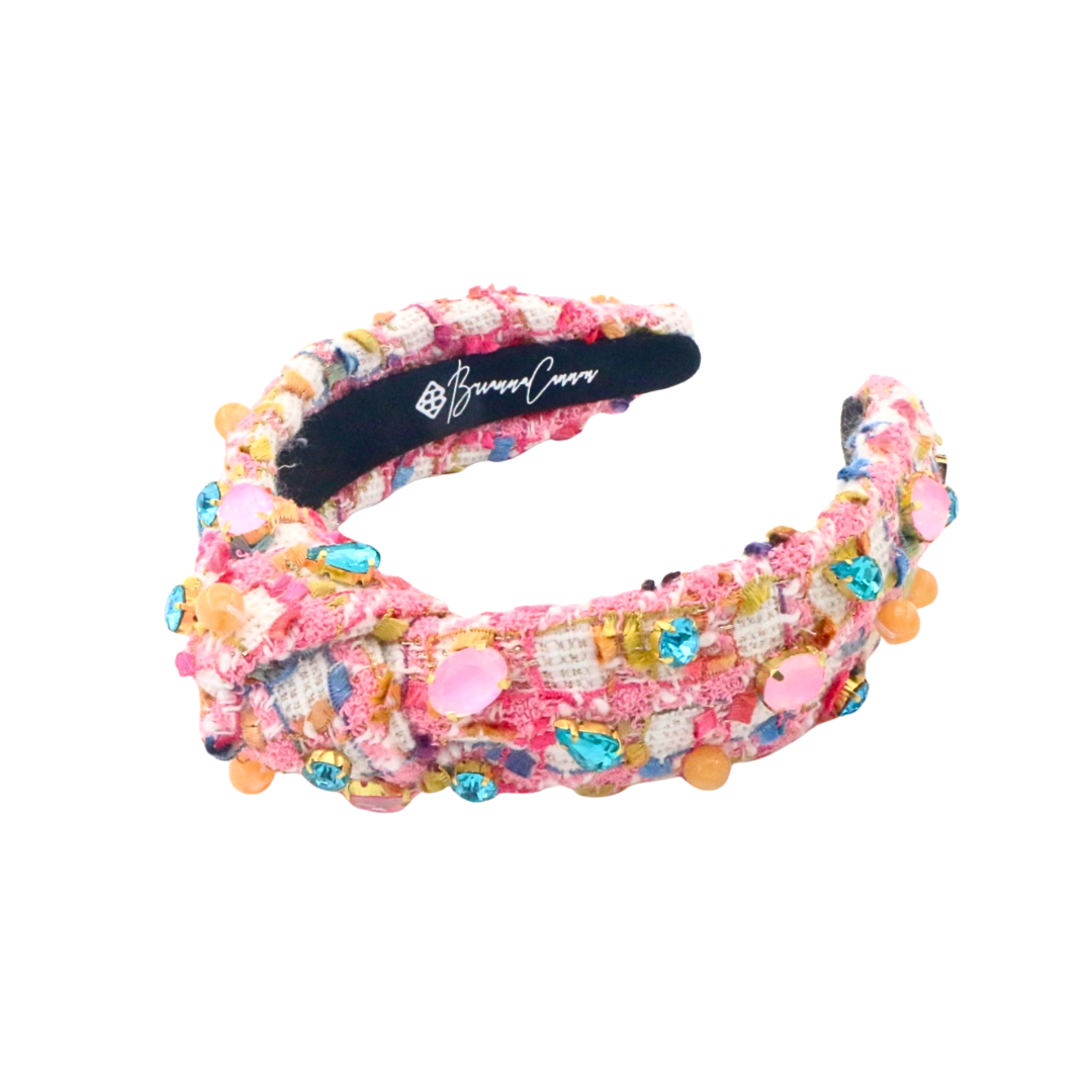 Child Size Bubblegum Tweed Headband with Crystals