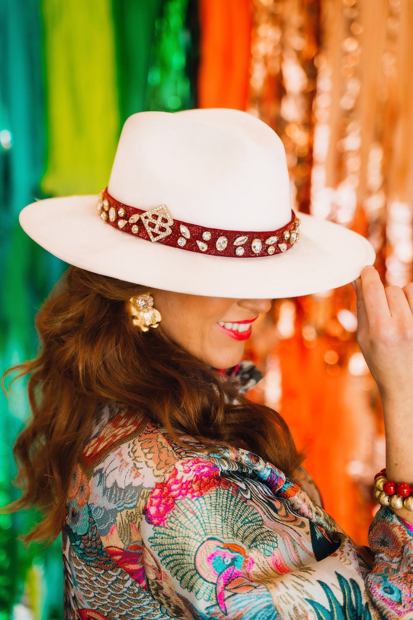 Maroon Hat Band with Clear Crystals