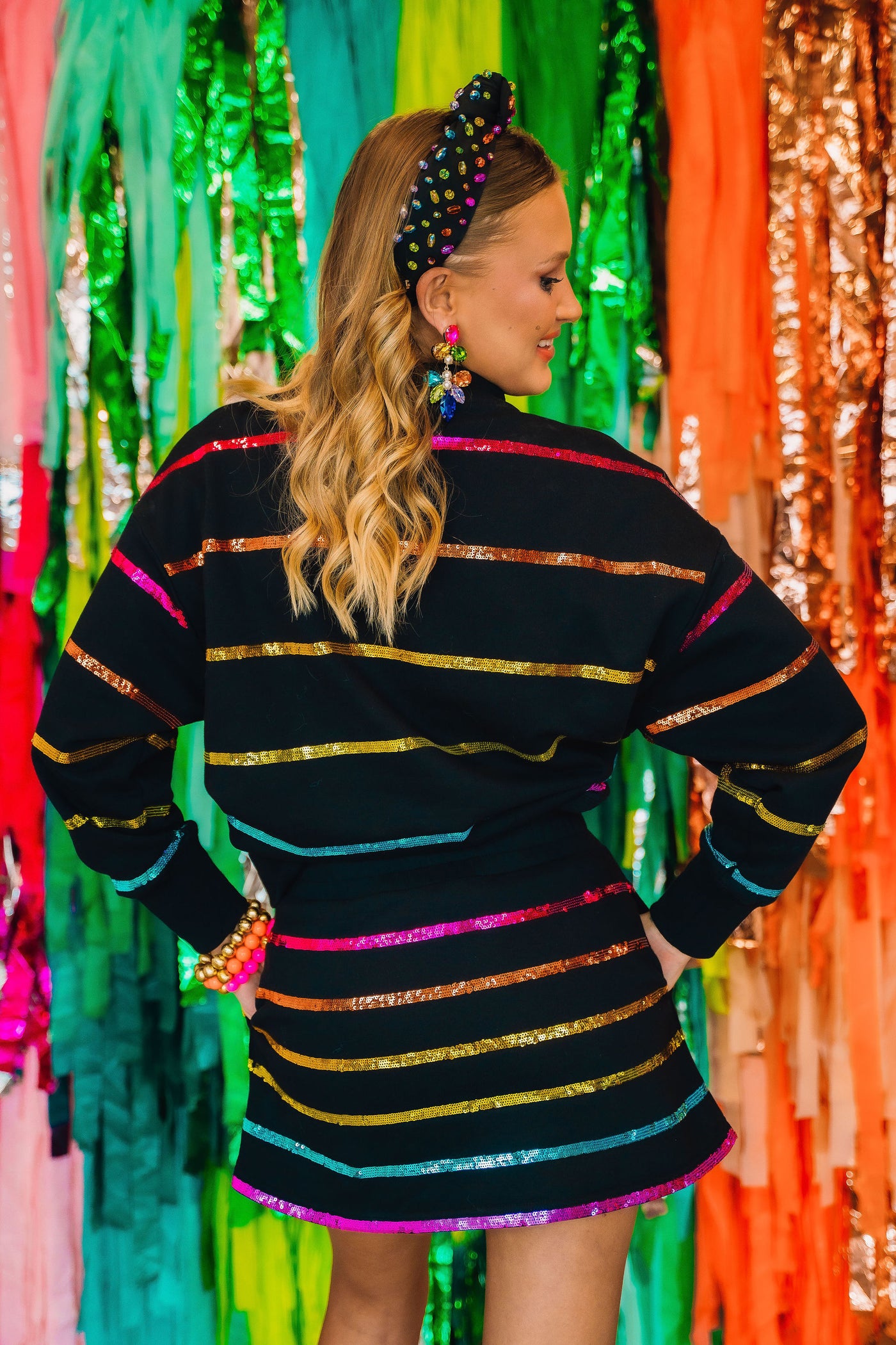 BC Black Rainbow Sequin Stripe Sweatshirt PRE-ORDER (Est Ship 10/2)