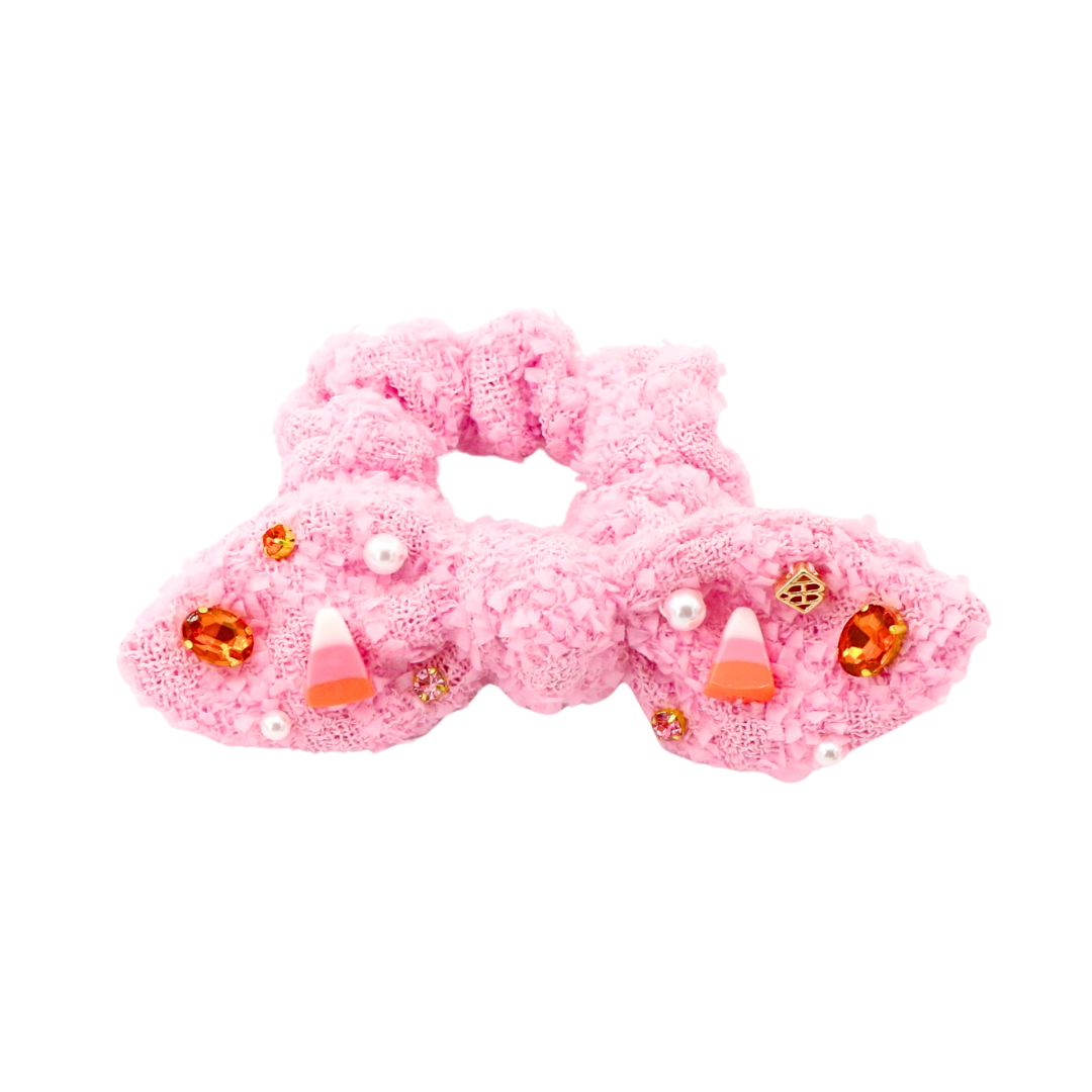 Pink Candy Corn Bow Scrunchie With Crystals