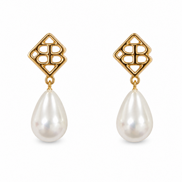Pearl Drop Earrings with BC Logo