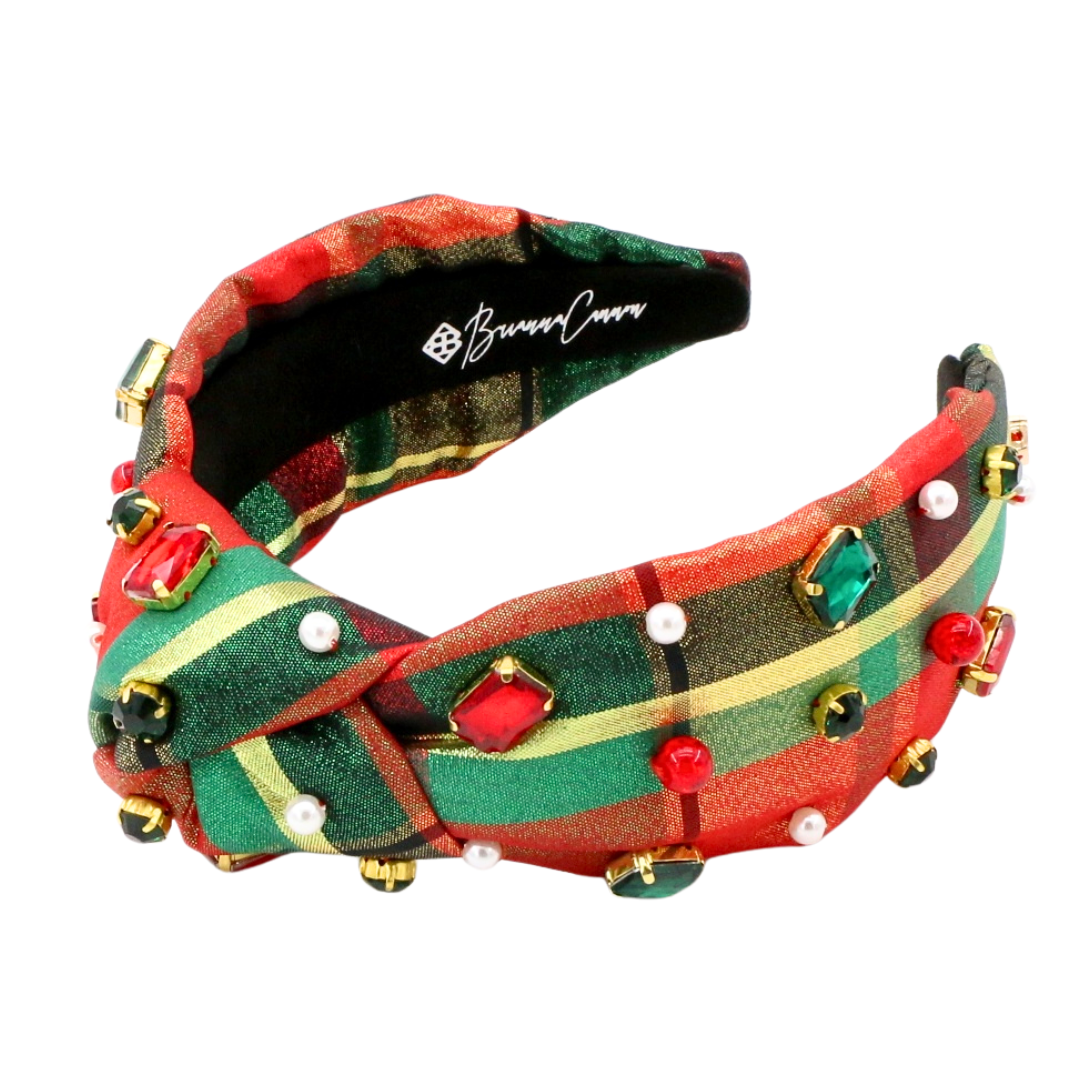 Adult Size Classic Christmas Shimmer Plaid Headband