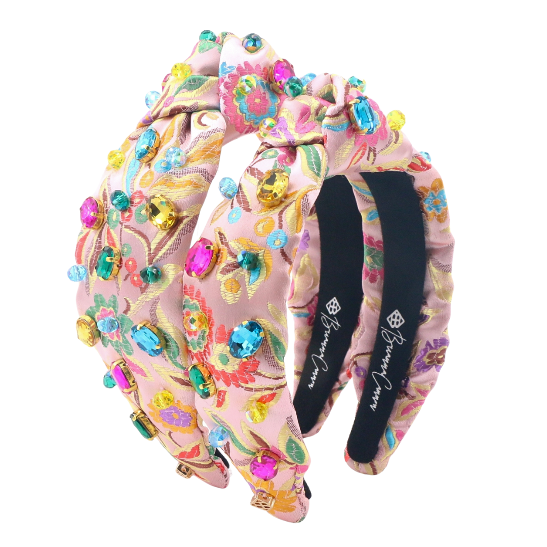Child Size Colorful Floral Brocade Headband with Multicolor Crystals
