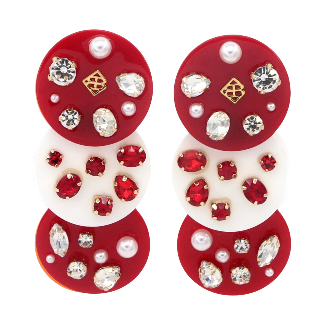 Crimson and White Triple Dot Earrings