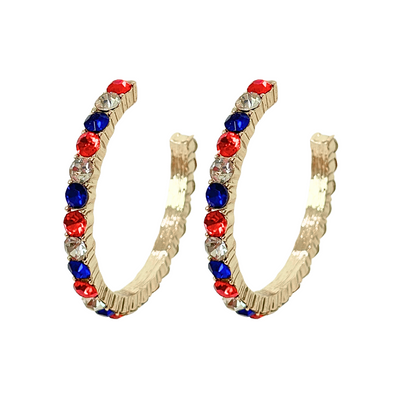 Red, White & Blue Crystal Hoop Earrings