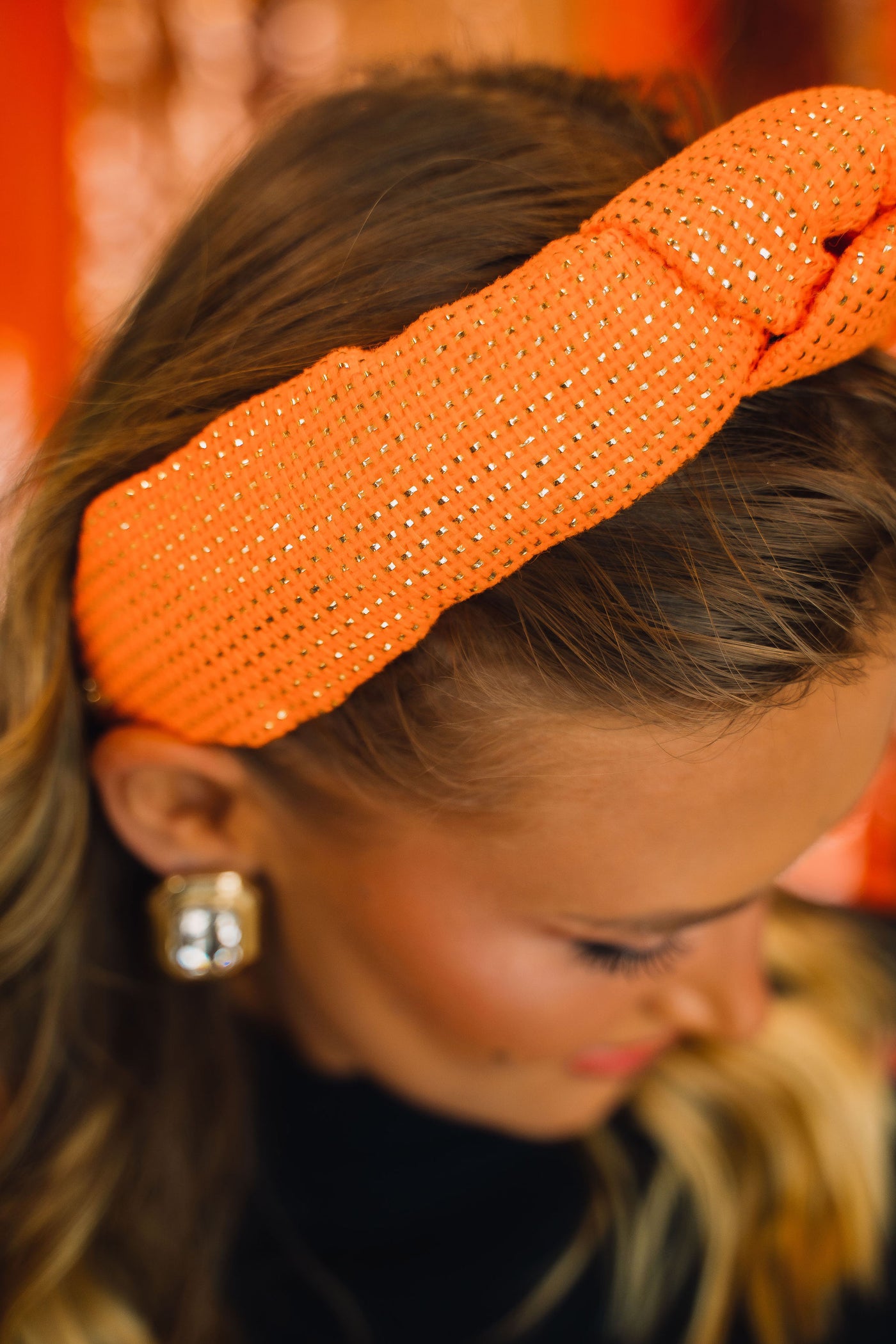 Adult Size Solid Tweed and Gold Headband in Orange