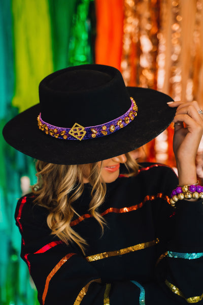 Purple Hat Band with Yellow Crystals