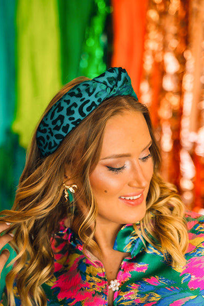 Green Leopard Print Knotted Headband