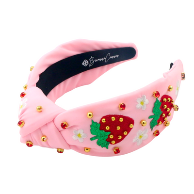 Adult Size Embroidered Strawberry Headband with Crystals & Beads